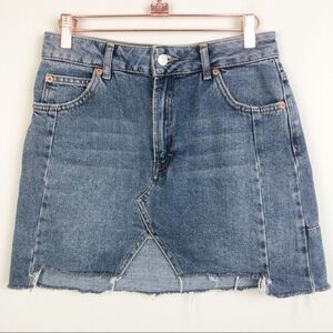 TOPSHOP | Distressed Denim Mini Skirt Front Slit Moto Jean Size 6